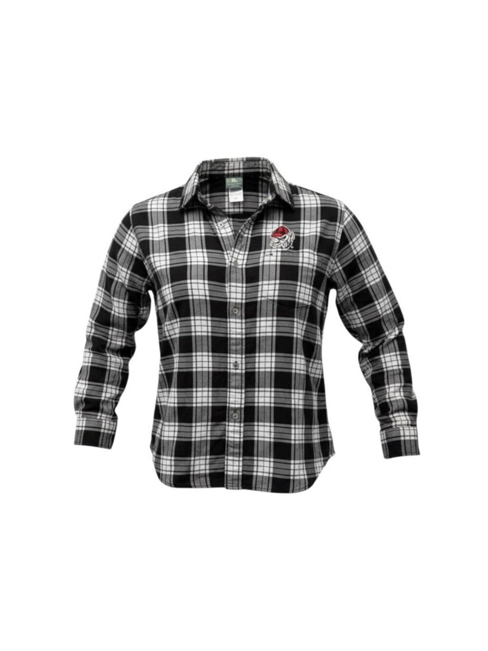 GA Bulldog Knights Apparel XL Blk & White Plaid Button-Up Shirt Embroidered Logo